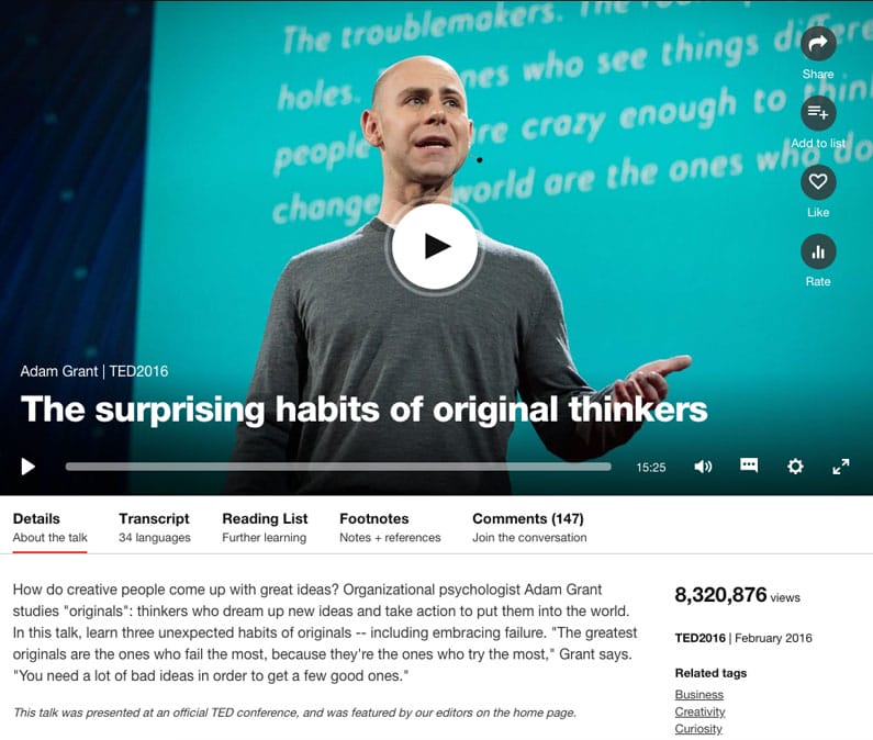 Adam Grant TED talk screenshot b2b service marketing