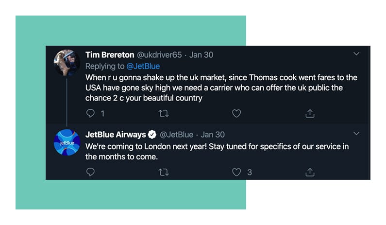 JetBlue Airways adding positivity to their social media